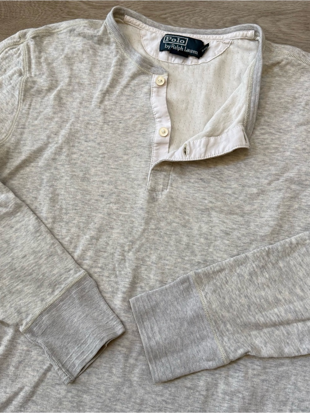 Vtg Polo Ralph Lauren Long Sleeve Henley Shirt Cotton Double Knit Distress Men M